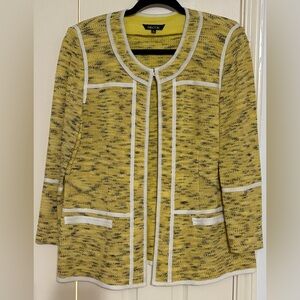 Misook Yellow Knit Jacket/Cardigan with White Accents